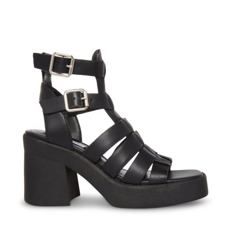 Black Steve Madden Kiona Leather Women's Heels Sandals | PH 9156KWB